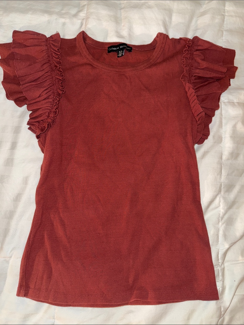 Catherine Malandrino Rust Red Ruffle Sleeve Short-Sleeve Tee